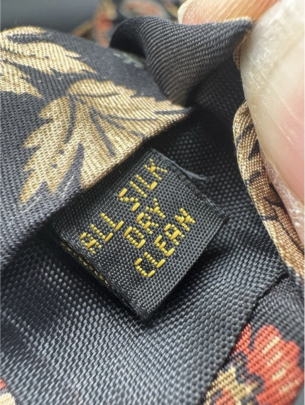 Vintage Bill Blass Silk Tie Black Orange Floral Paisley USA 29.5” x 3.75” Fall
